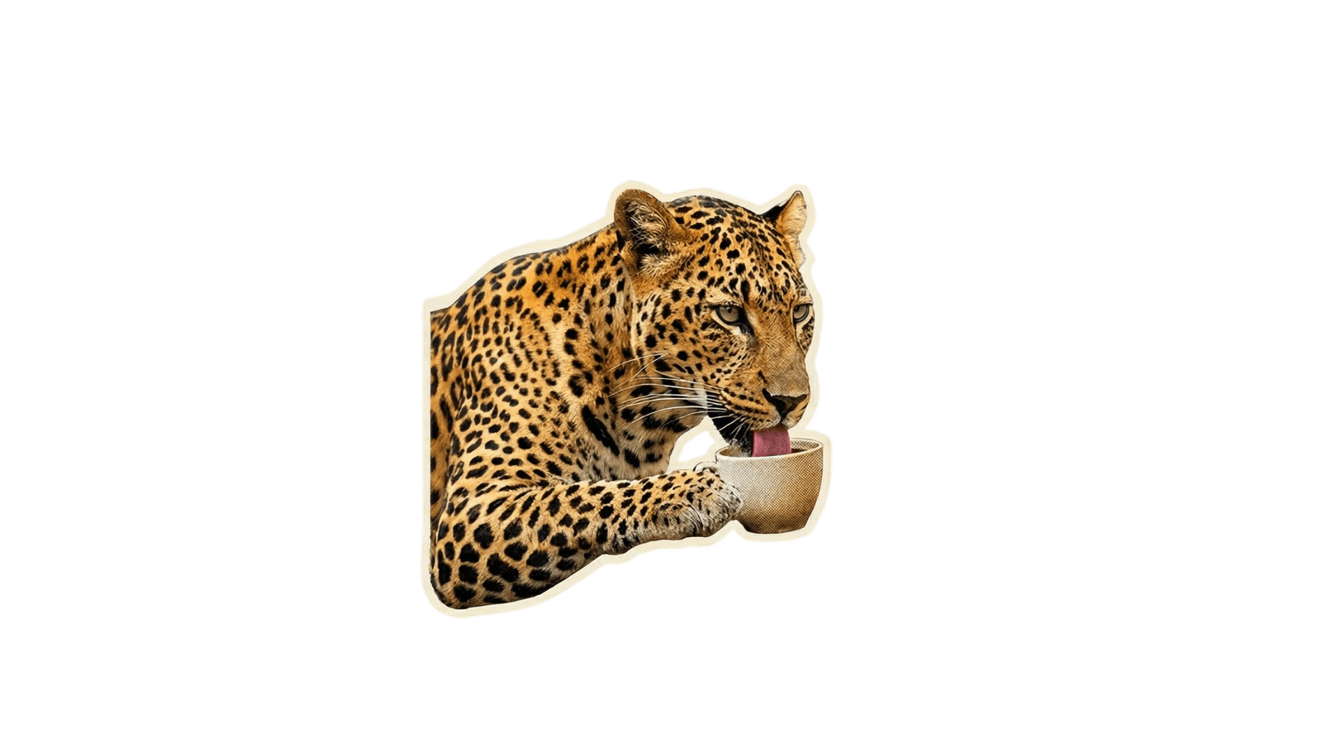Leopard drinking coffee